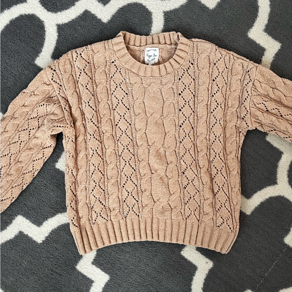 HIPPIE ROSE modern cableknit chenille tan sweater women’s small